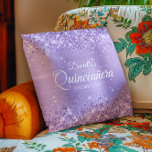 Glittery Lavender Foil Quinceañera Throw Pillow<br><div class="desc">Fabulous quinceañera girly glam throw pillow for your daughter. The design features a girly glam light lavender purple brushed metal style foil with faux pale purple glitter digital art graphics. Keep or delete some of the extra white light burst sparkle digital art graphic images. On the backside, you can customize...</div>
