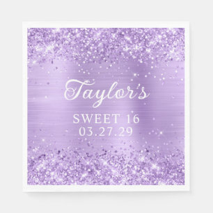 Glittery Lavender Foil Sweet 16 Napkins