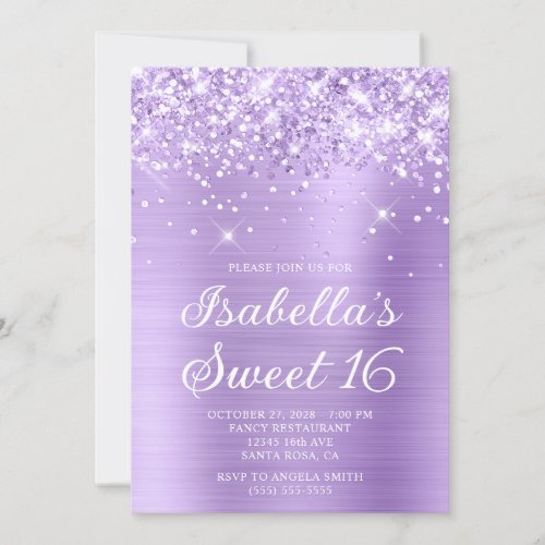 Glittery Lavender Foil Sweet 16 Photo Invitation