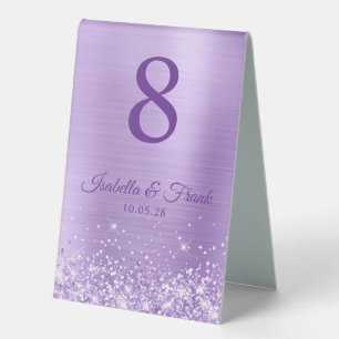 Glittery Lavender Foil Wedding Number Table Tent