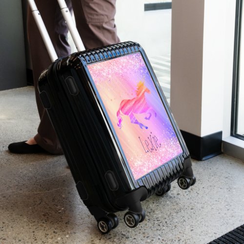 Glittery Lavender Pink Personalized Unicorn Case Luggage
