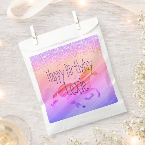 Glittery Lavender Pink Unicorn Birthday Custom Favor Bag