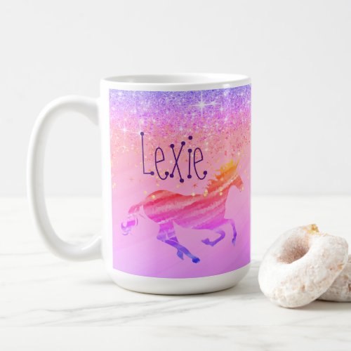 Glittery Lavender Pink Unicorn  Coffee Mug