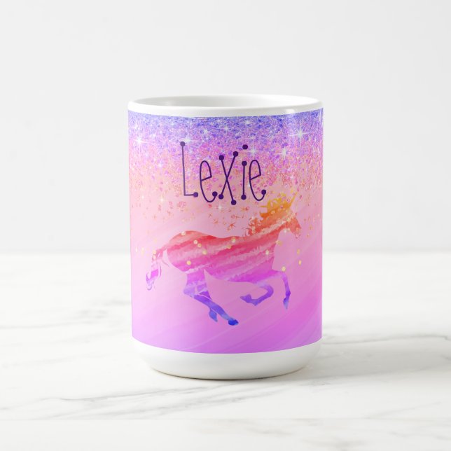 Glittery Lavender Pink Unicorn  Personalized  Coffee Mug (Center)