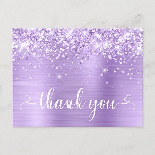 Glittery Lavender Sweet 16 Hearts Thank You Postcard