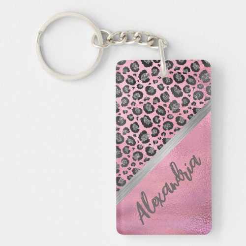 Glittery Leopard Print Glossy Hot Pink Customized Keychain