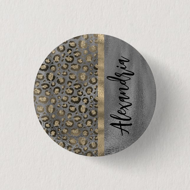 Glittery Leopard Print on Glossy Gray    Button (Front)
