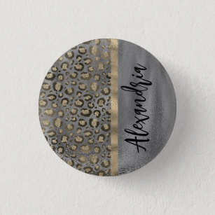 Glittery Leopard Print on Glossy Gray    Button
