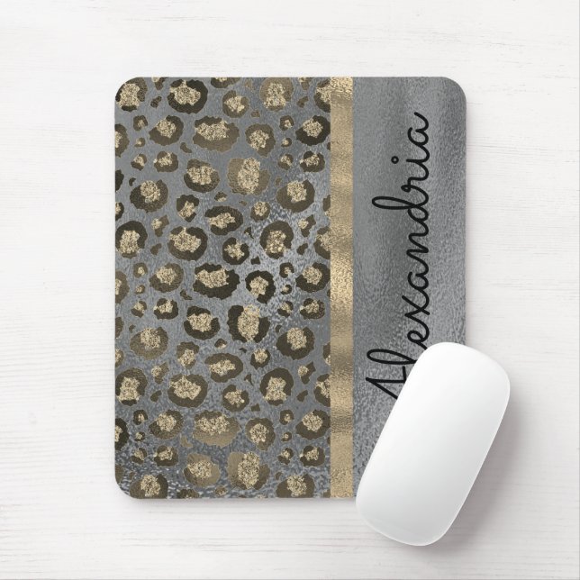 Glittery Leopard Print on Glossy Gray       Mouse Pad (With Mouse)