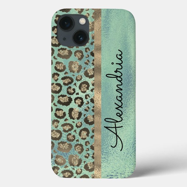 Glittery Leopard Print on Glossy Green    Case-Mate iPhone Case (Back)