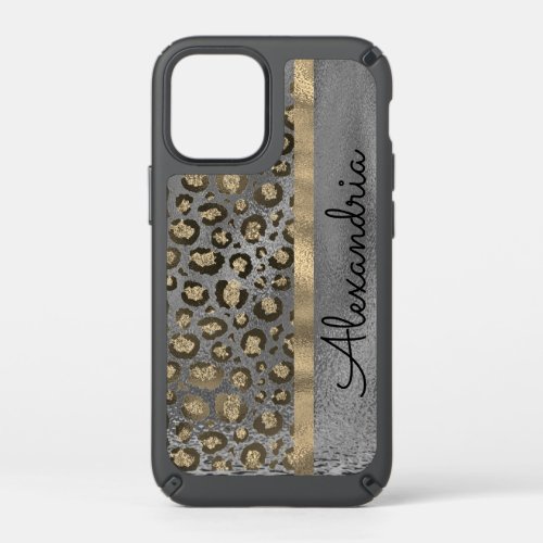 Glittery Leopard Print on Glossy Grey   Speck iPhone 12 Mini Case