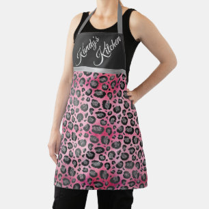 Glittery Leopard Print on Glossy Hot Pink Apron