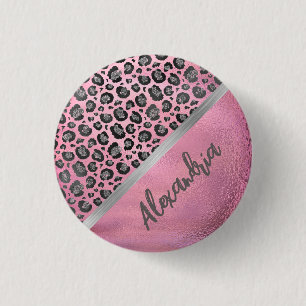 Glittery Leopard Print on Glossy Hot Pink   Button
