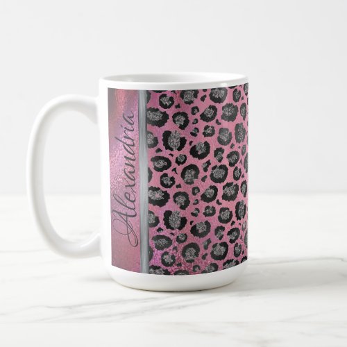 Glittery Leopard Print on Glossy Hot Pink    Coffee Mug