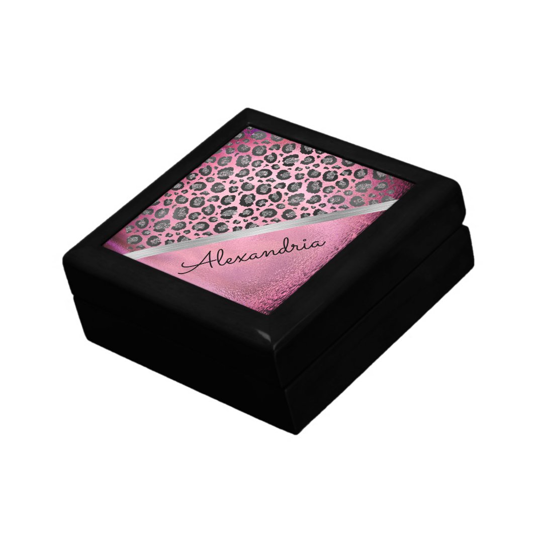 Glittery Leopard Print on Glossy Hot Pink Gift Box Zazzle