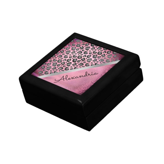 Glittery Leopard Print on Glossy Hot Pink   Gift Box (Side)