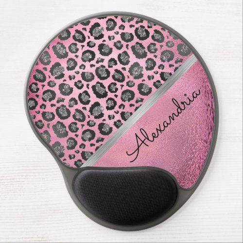 Glittery Leopard Print on Glossy Hot Pink   iPad P Gel Mouse Pad