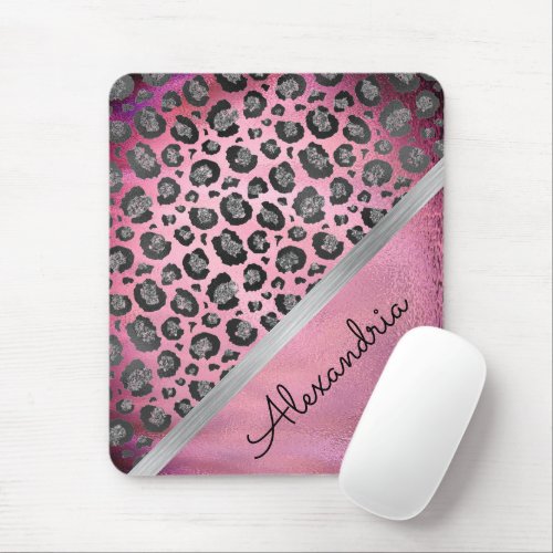 Glittery Leopard Print on Glossy Hot Pink   iPad P Mouse Pad