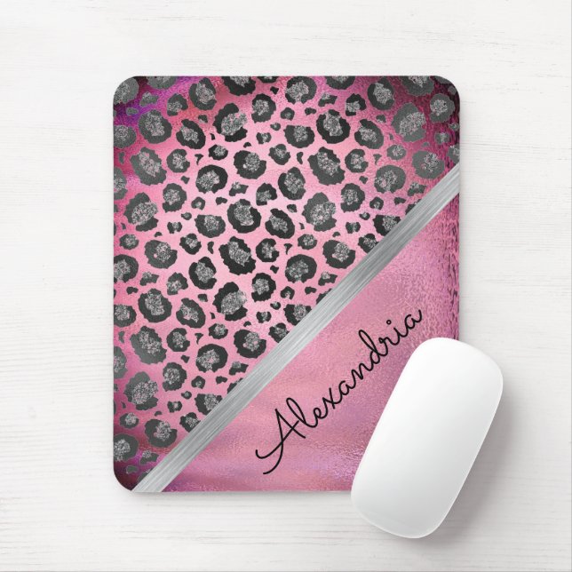 Glittery Leopard Print on Glossy Hot Pink   iPad P Mouse Pad (With Mouse)