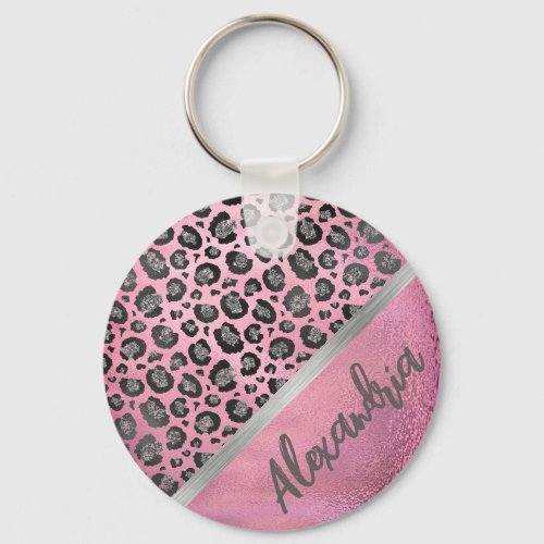 Glittery Leopard Print on Glossy Hot Pink    Keychain