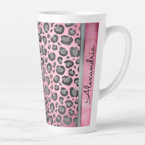 Glittery Leopard Print on Glossy Hot Pink    Latte Mug