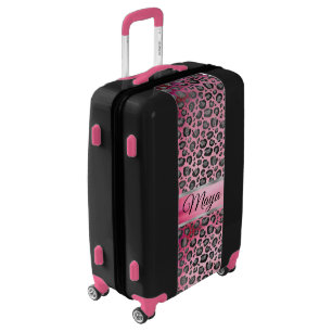 Glittery Leopard Print on Glossy Hot Pink Luggage