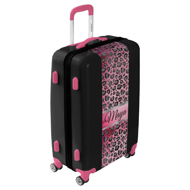 Glittery Leopard Print on Glossy Hot Pink   Luggage (Rotated Left)
