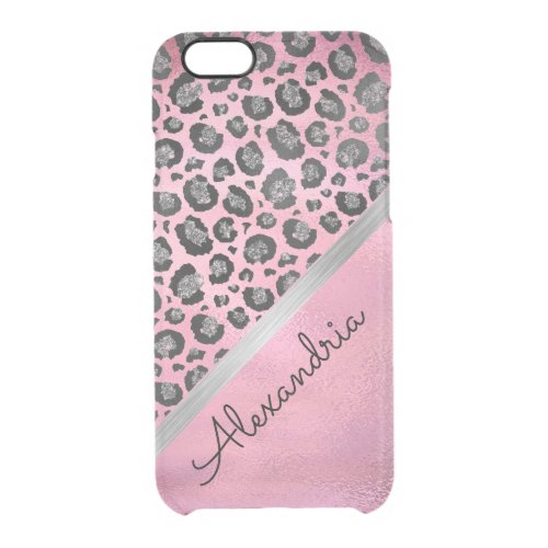 Glittery Leopard Print on Glossy Hot Pink  OtterBo Clear iPhone 66S Case