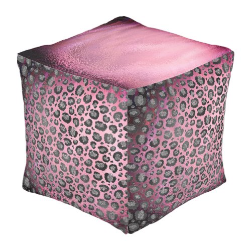 Glittery Leopard Print on Glossy Hot Pink Pouf