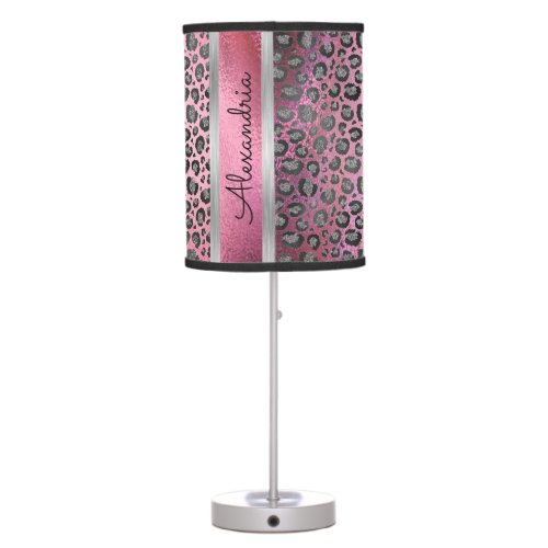 Glittery Leopard Print on Glossy Hot Pink    Table Lamp