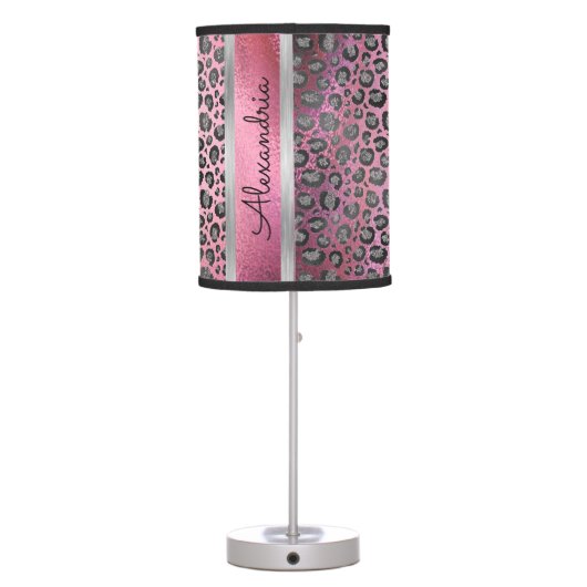 Glittery Leopard Print on Glossy Hot Pink Table Lamp (Back)
