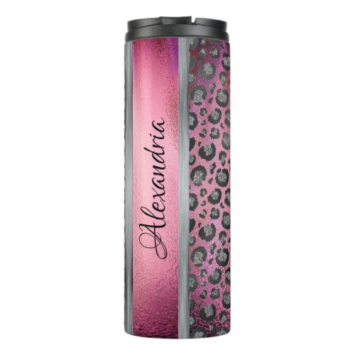 Glittery Leopard Print on Glossy Hot Pink    Thermal Tumbler