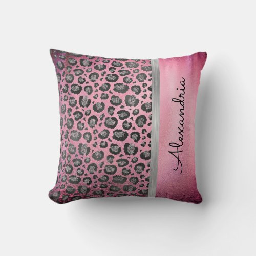 Glittery Leopard Print on Glossy Hot Pink    Throw Pillow