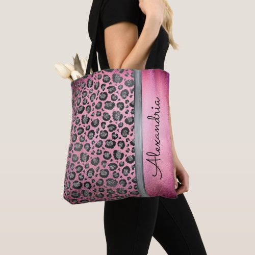 Glittery Leopard Print on Glossy Hot Pink  Tote Bag