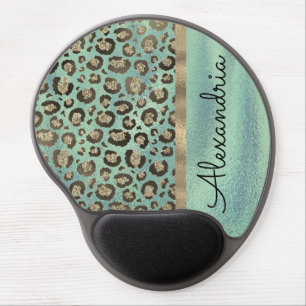 Glittery Leopard Print on Green Personalized Gel Mouse Pad