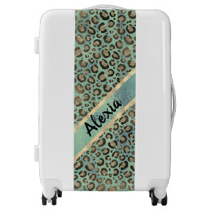 Glittery Leopard Print on Green Personalized Luggage