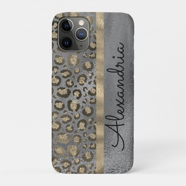 Glittery Leopard Print on Grey Personalized       Case-Mate iPhone Case (Back)