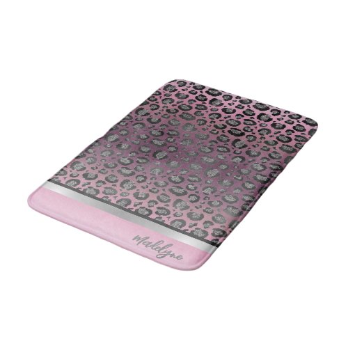 Glittery Leopard Print on Hot Pink  Bath Mat