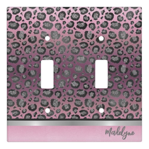 Glittery Leopard Print on Hot Pink  Light Switch Cover