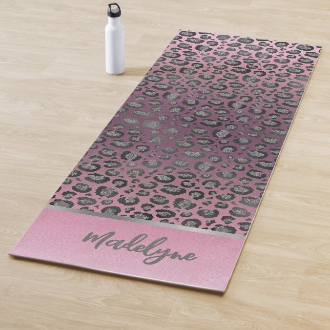 Glittery Leopard Print on Pink Personalized Yoga Mat (In Situ)