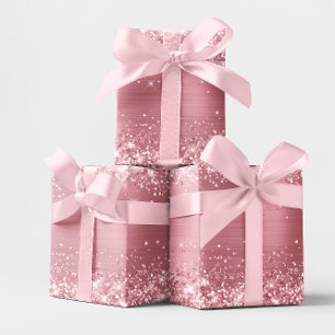 Glittery Light Baby Pink Ombre Foil Wrapping Paper Sheets