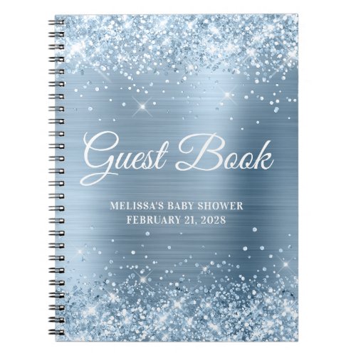 Glittery Light Blue Baby Shower Guestbook Notebook