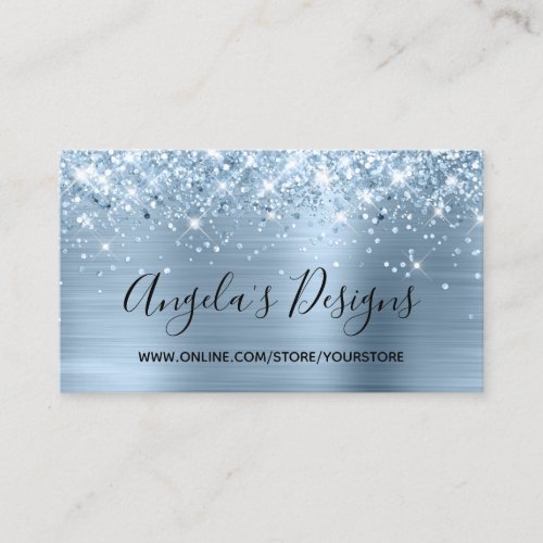 Glittery Light Blue Faux Foil Online Store Business Card