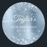 Glittery Light Blue Foil 18th Birthday Classic Round Sticker<br><div class="desc">Create your own 18th birthday party favor stickers.
Girly faux sparkly blue glitter over a faux light blue metallic style foil.
Customize the white color and font styles to create your own favor sticker design for her special celebration.
A classic elegant calligraphy paired with an all caps serif font.</div>