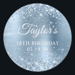 Glittery Light Blue Foil 18th Birthday Classic Round Sticker<br><div class="desc">Create your own 18th birthday party favor stickers.
Girly faux sparkly blue glitter over a faux light blue metallic style foil.
Customize the white color and font styles to create your own favor sticker design for her special celebration.
A classic elegant calligraphy paired with an all caps serif font.</div>