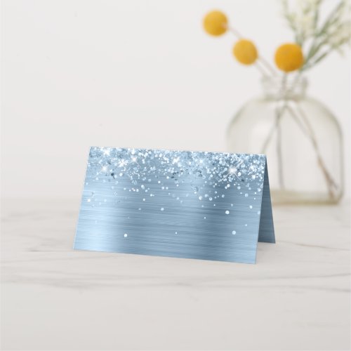 Glittery Light Blue Foil Blank Place Card