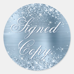 Glittery Light Blue Foil Fancy Signed Copy Classic Round Sticker