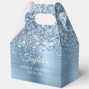 Glittery Light Blue Foil Glam Sweet Sixteen Favor Boxes