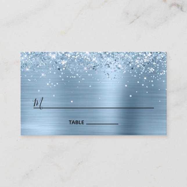 Glittery Light Blue Foil Lined Blank Place Card (Front)