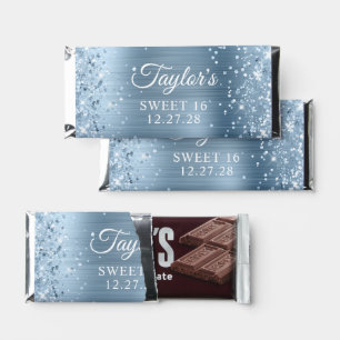 Glittery Light Blue Foil Sweet 16 Hershey Bar Favors